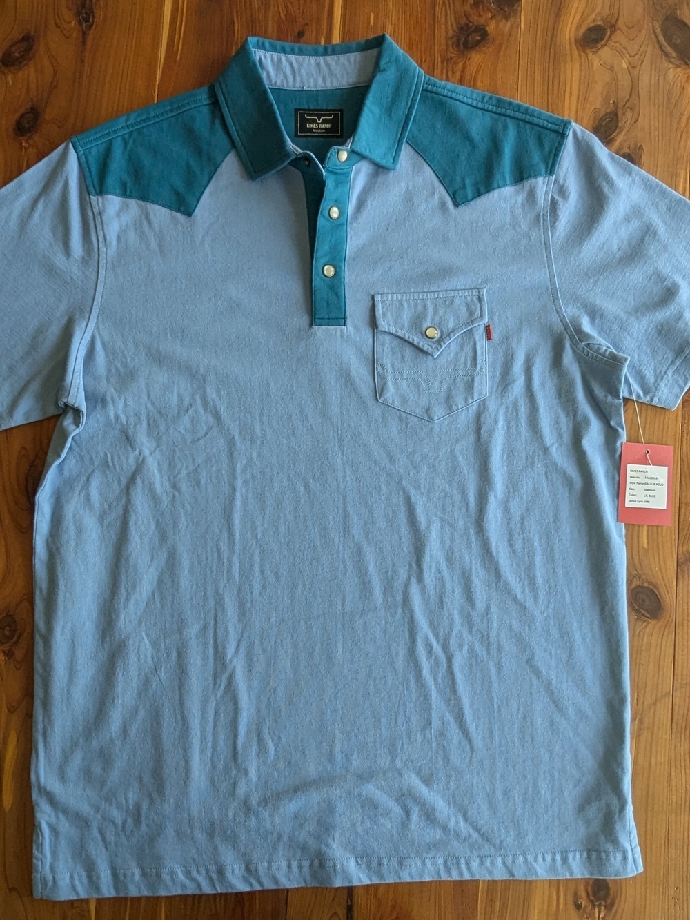 Kimes Ranch Light Blue Polo with Teal Western Yoke